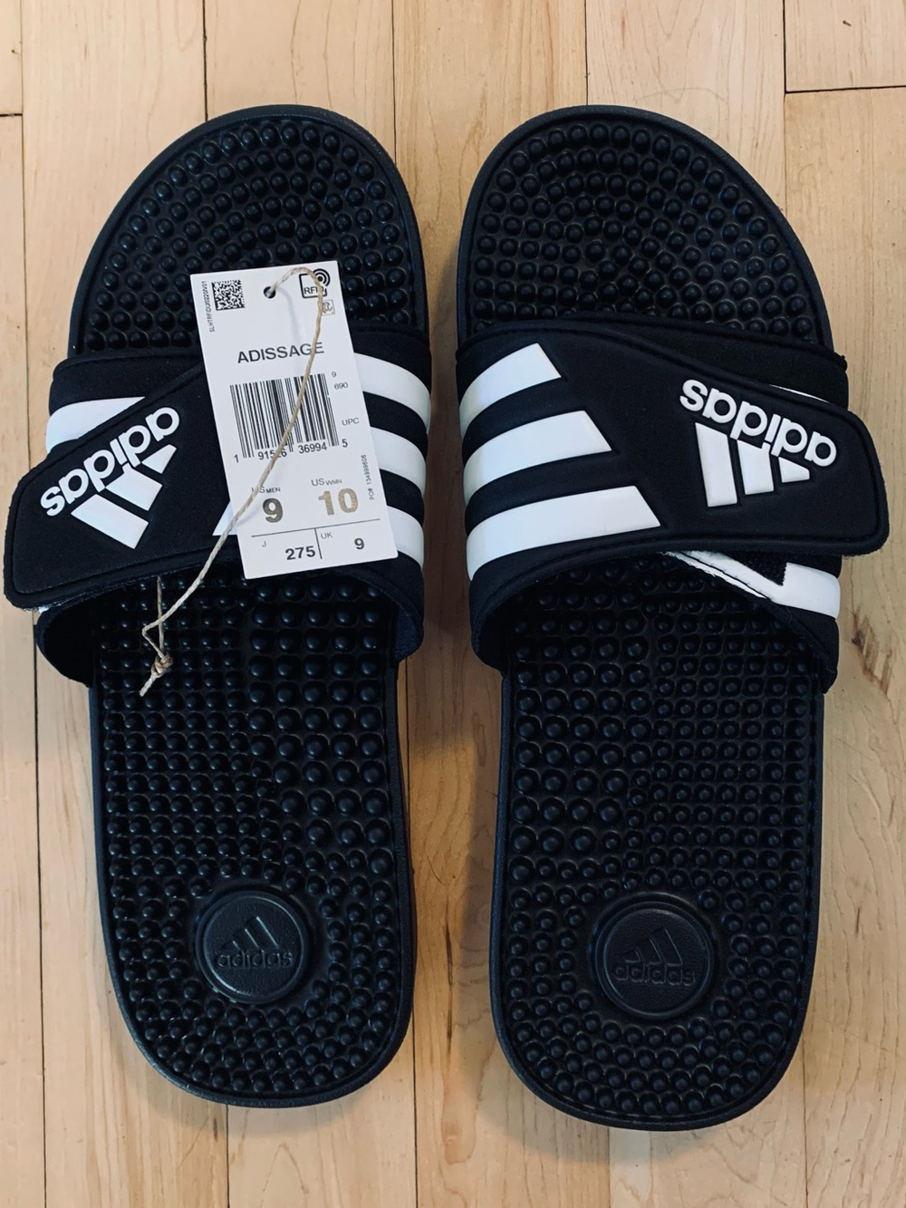 adidas Black and White Adissage Adjustable Slide Sandals - Men's NWT